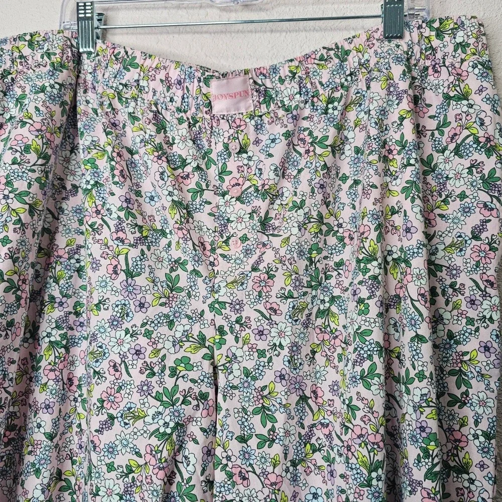 Joyspun Womens 2X Pink‎ Floral Pajama Pants Elastic Waist Faux Fly Pockets Rayon